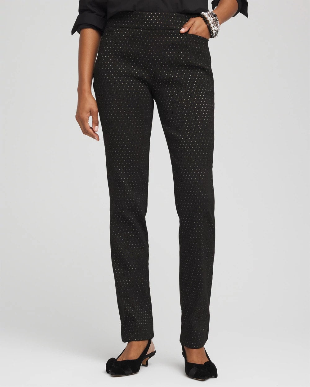 Chico's Outlet Black Brigitte™ Slim Full-Length Jacquard Pants