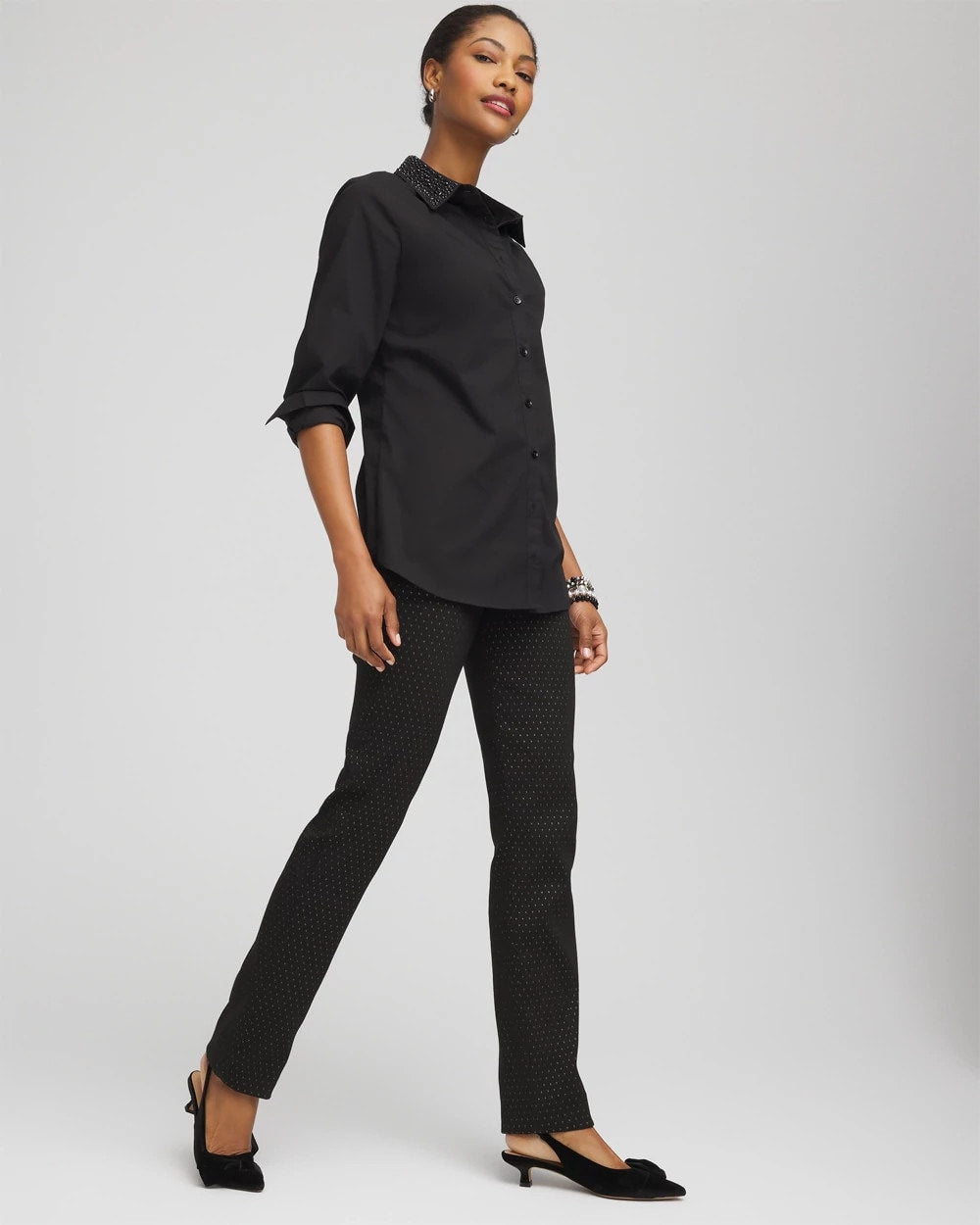 Chico's Outlet Black Brigitte™ Slim Full-Length Jacquard Pants