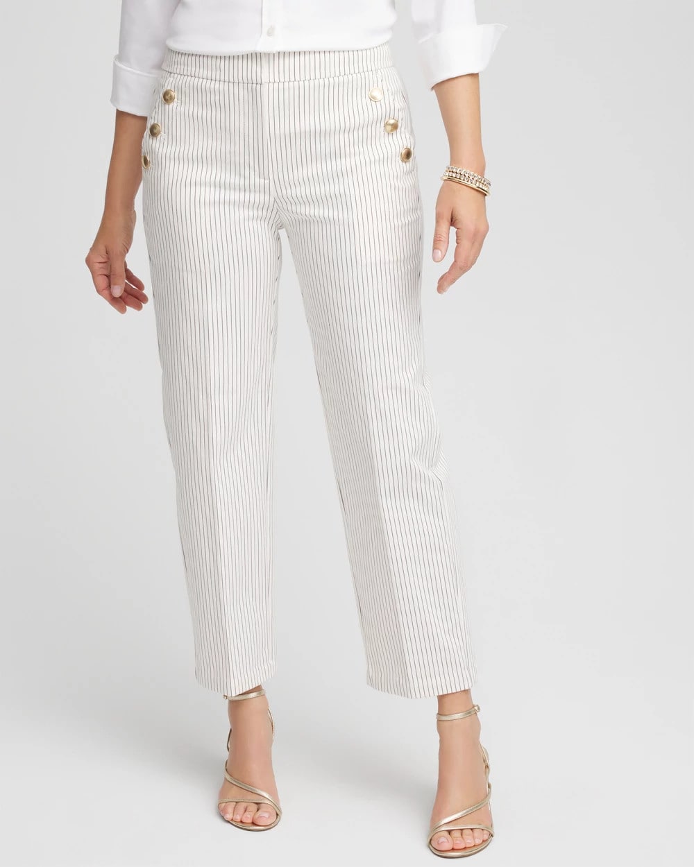 Chico's Sale Ecru Emme Striped Sailor Straight Crops