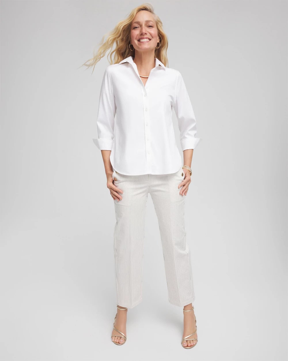 Chico's Sale Ecru Emme Striped Sailor Straight Crops