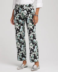 Chico's Online Black Floral Emme Straight Ankle Pants