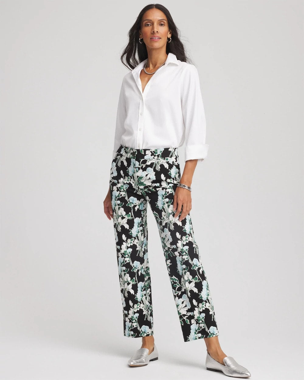 Chico's Online Black Floral Emme Straight Ankle Pants