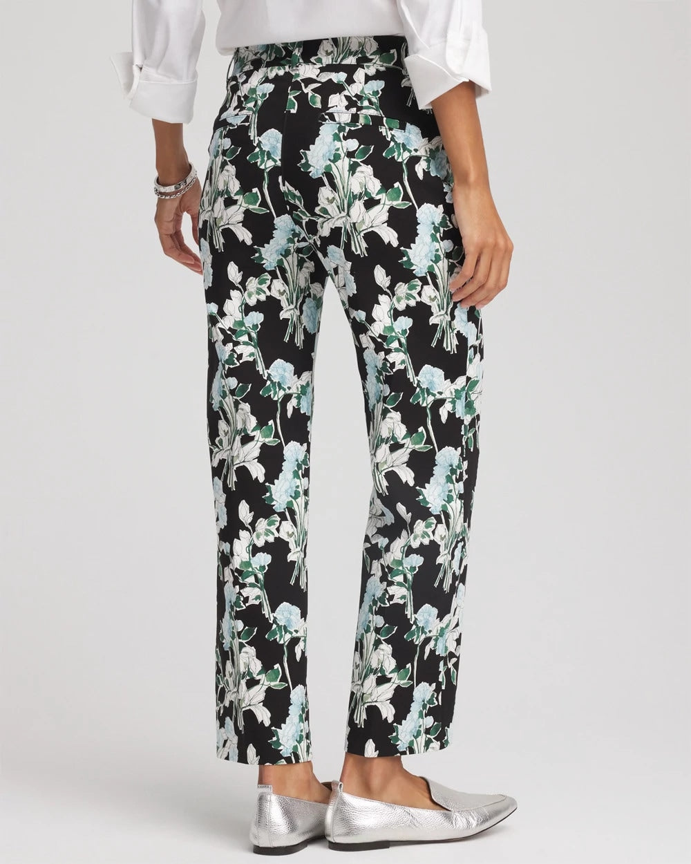 Chico's Online Black Floral Emme Straight Ankle Pants