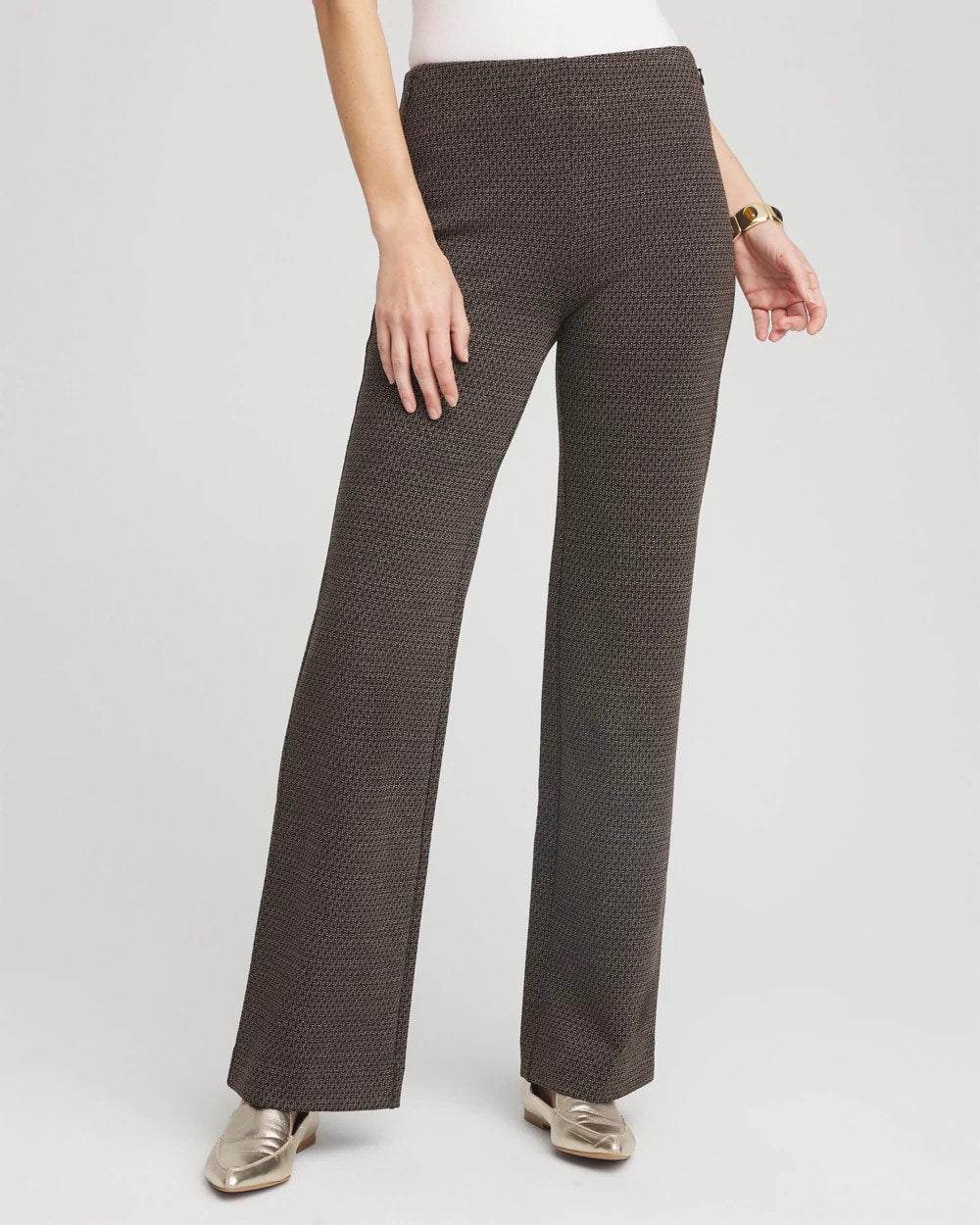 Chico's Discount Black Juliet Jacquard Full-Length Ponte Pants