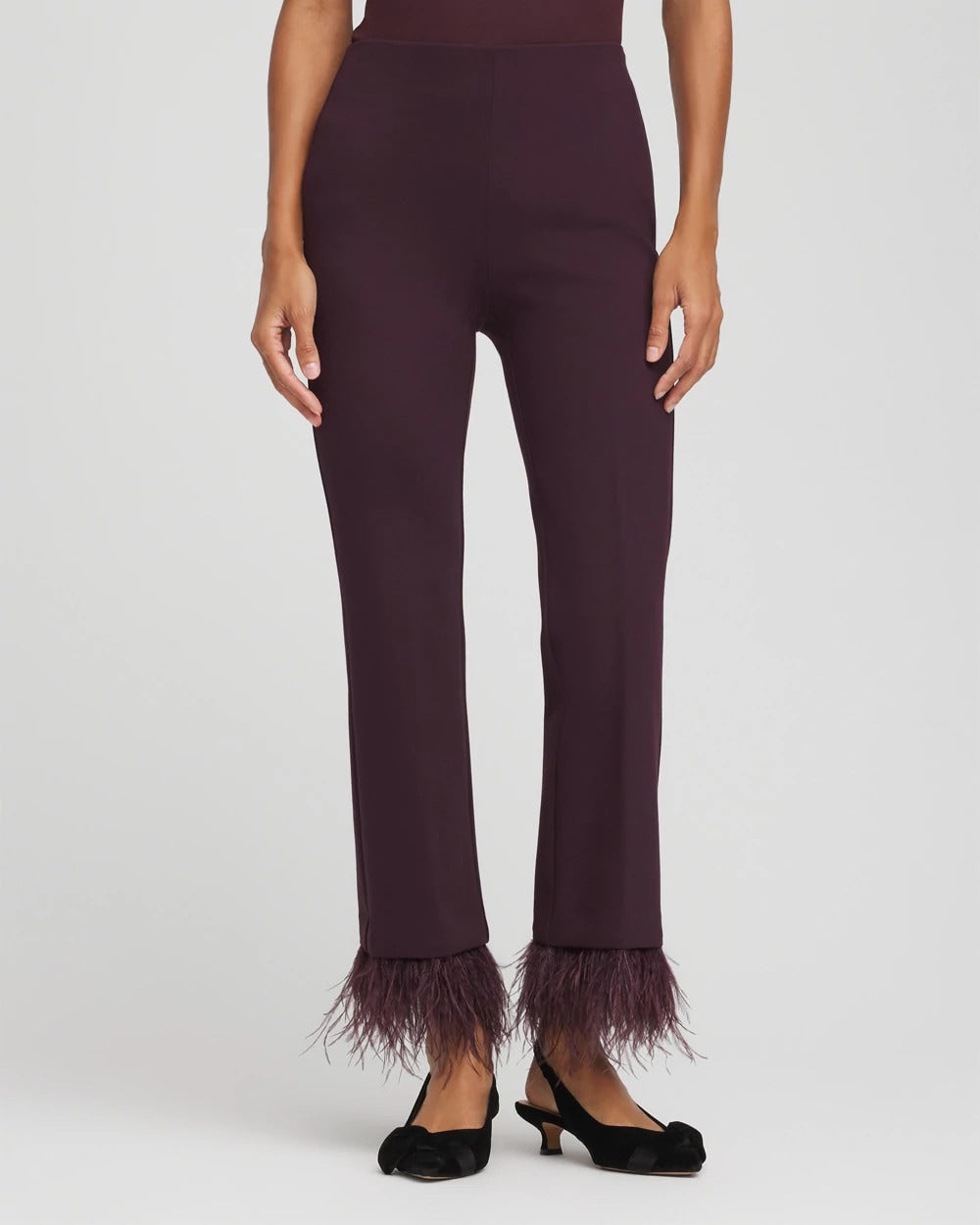 Chico's Outlet Night Bloom Juliet Feathered Flared Cropped Pants