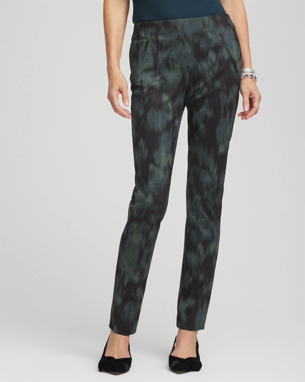 Chico's Discount Black Brinkly Blur Juliet Slim Ankle Pants