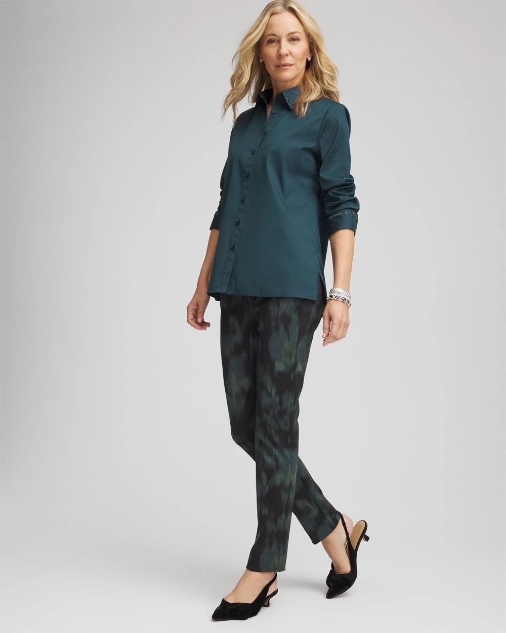 Chico's Discount Black Brinkly Blur Juliet Slim Ankle Pants