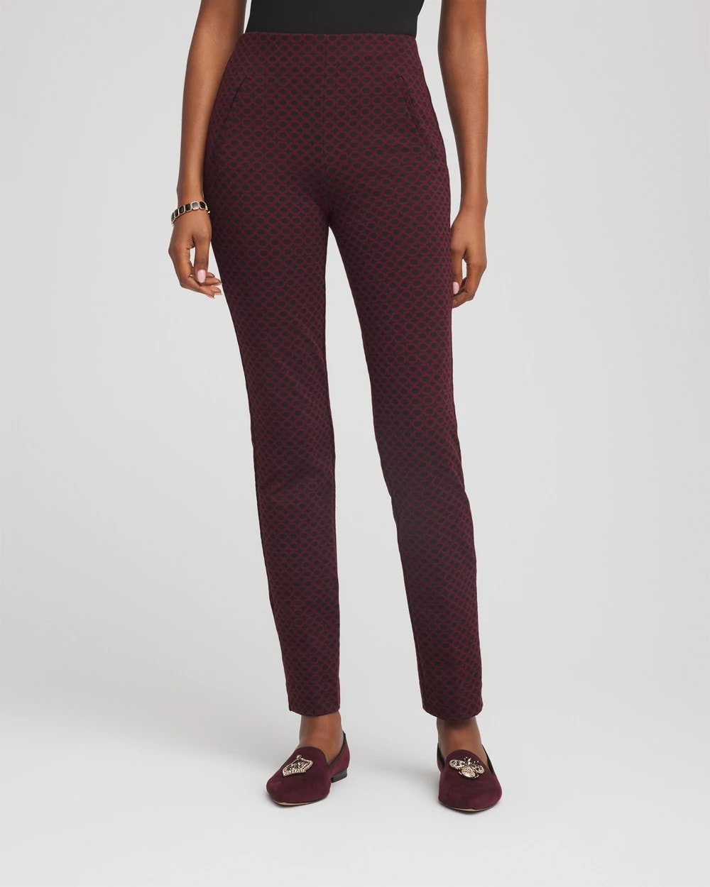 Chico's Sale Black Circle Jacquard Juliet Slim Ankle Pants