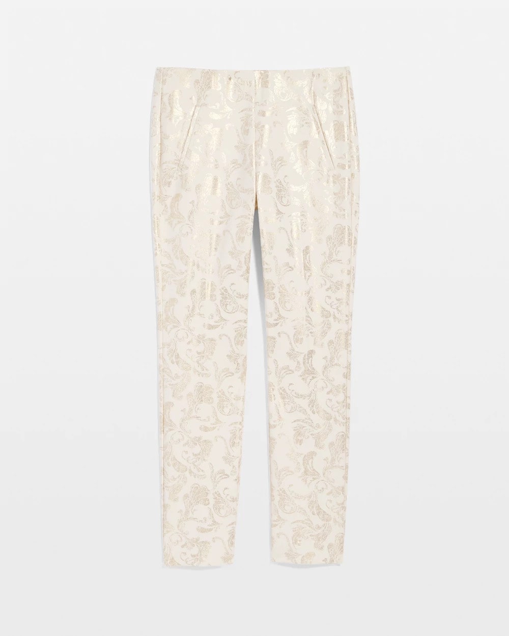 Chico's On Sale English Cream Juliet Golden Foiled Slim Ankle Pants