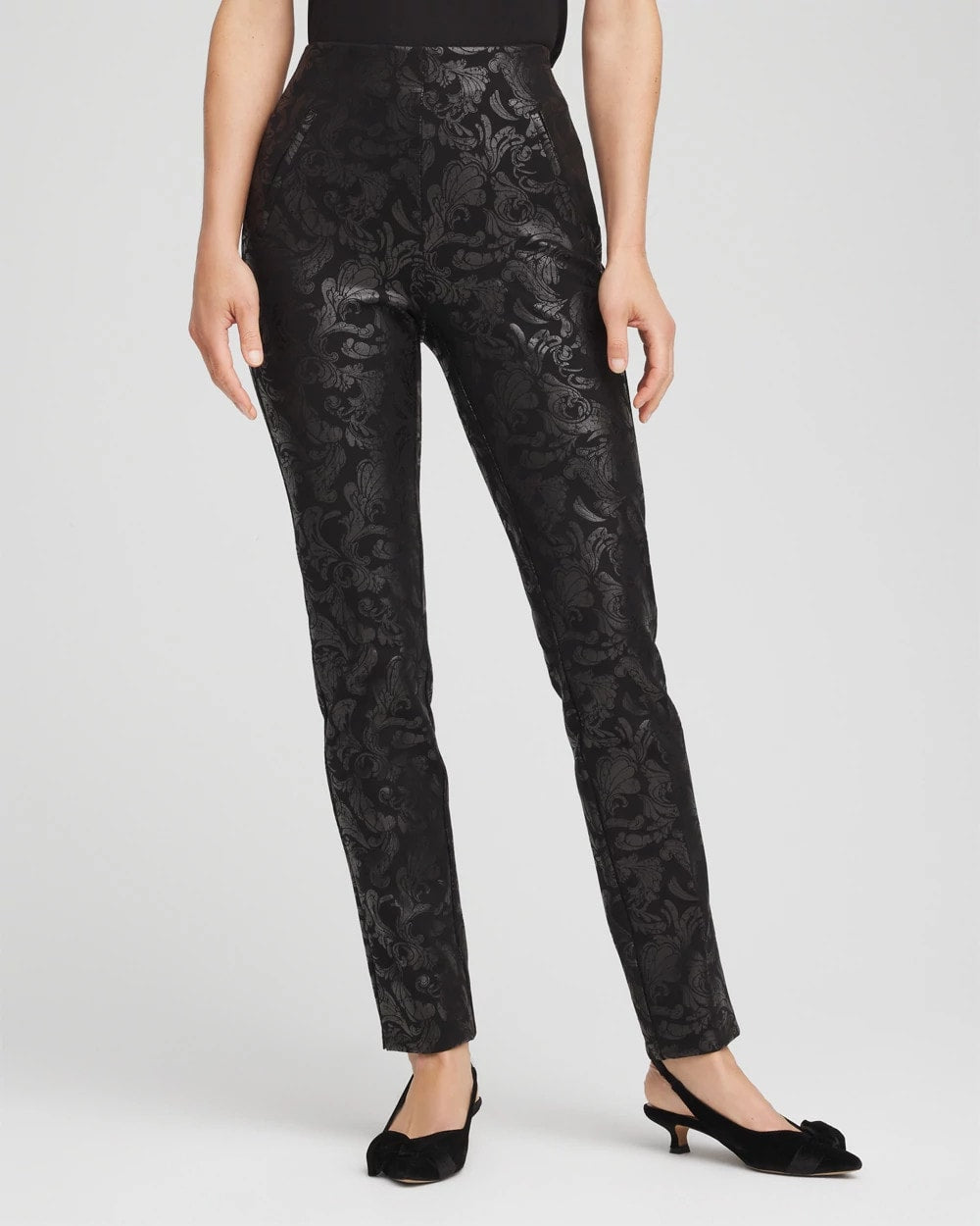 Chico's On Sale Black Juliet Foiled Slim Ponte Pants