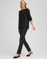 Chico's On Sale Black Juliet Foiled Slim Ponte Pants