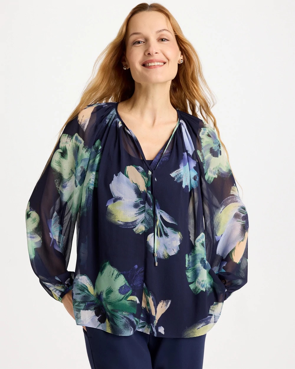 Chico's Online Passport Blue Crinkle Chiffon Tie-Front Blouse