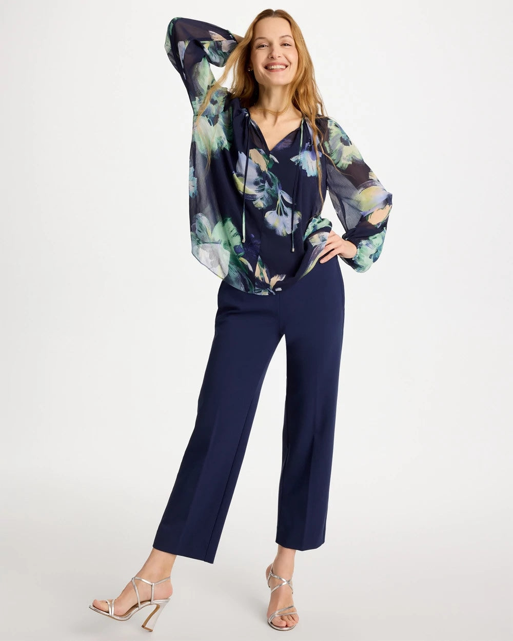 Chico's Online Passport Blue Crinkle Chiffon Tie-Front Blouse
