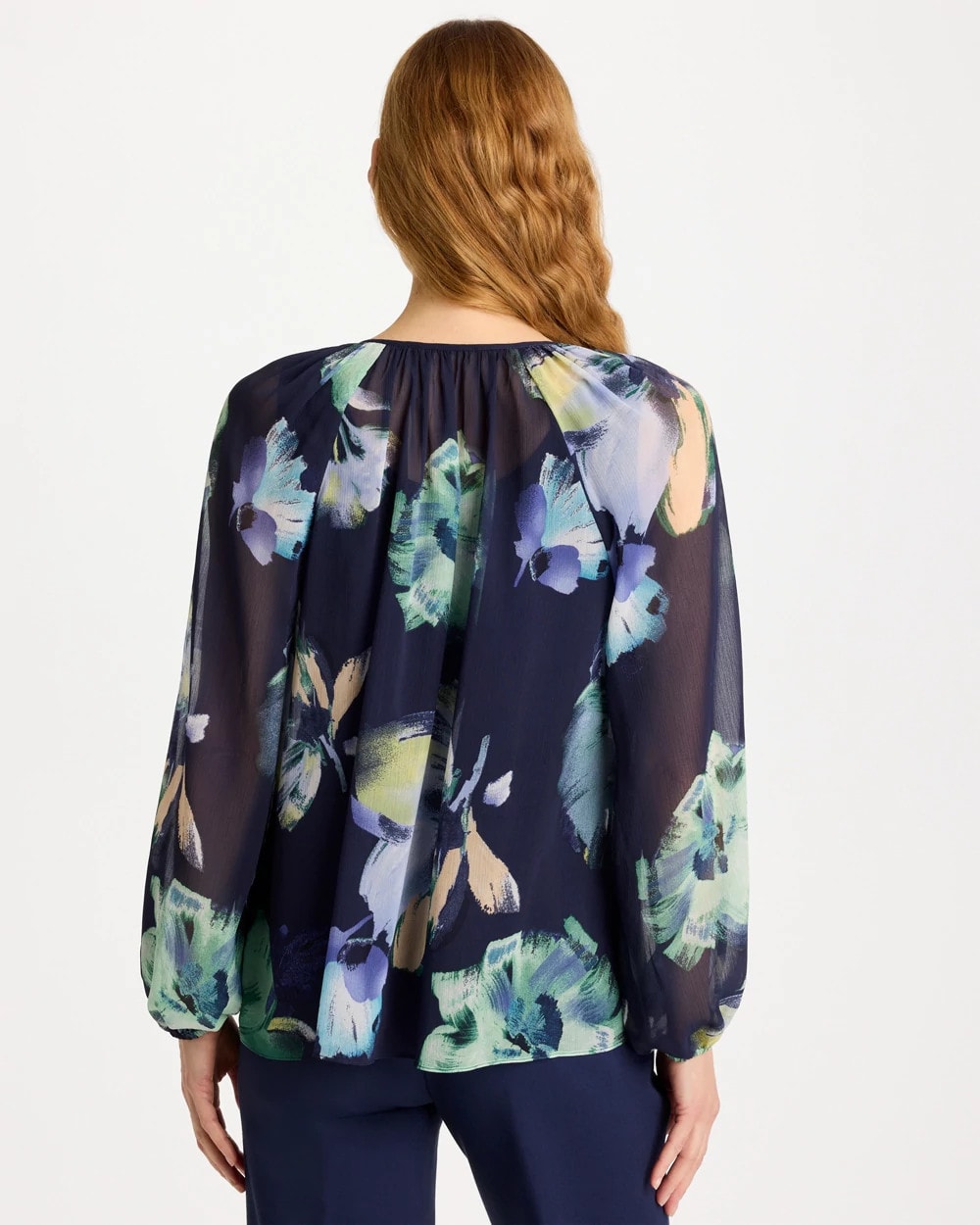 Chico's Online Passport Blue Crinkle Chiffon Tie-Front Blouse