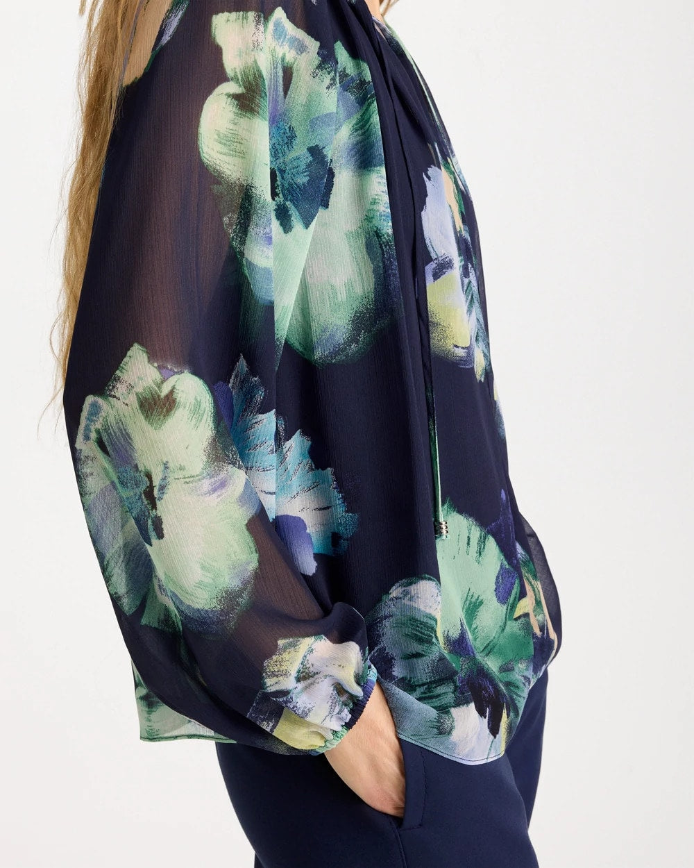 Chico's Online Passport Blue Crinkle Chiffon Tie-Front Blouse