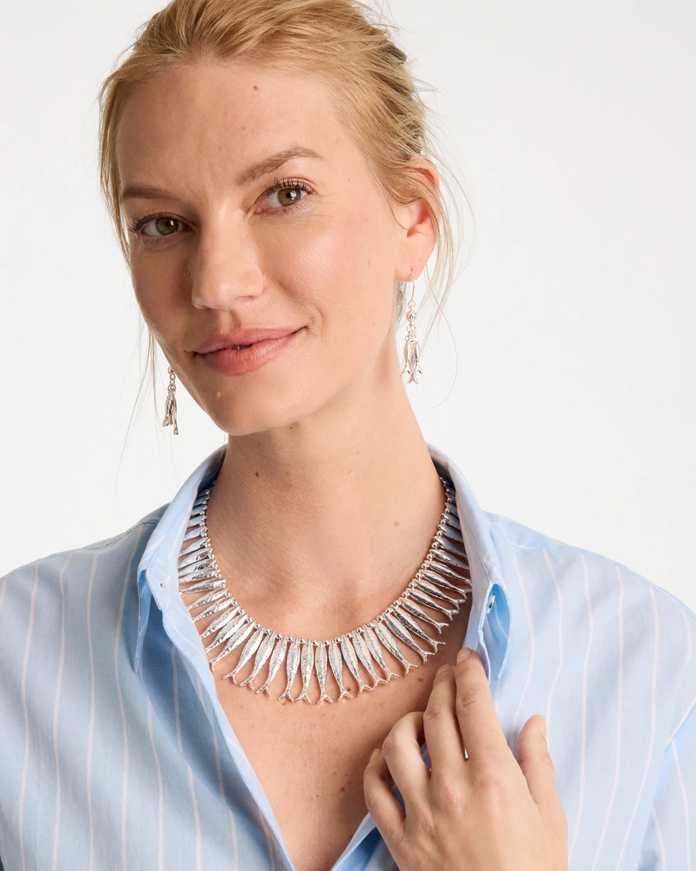 Chico's Discount Silver Silvertone Fish Collar Necklace