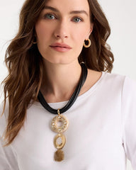 Chico's Sale Neutral Embellished Linear Corded Necklace