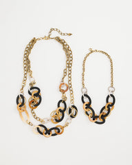 Chico's Outlet Neutral Triple Strand Convertible Resin Necklace