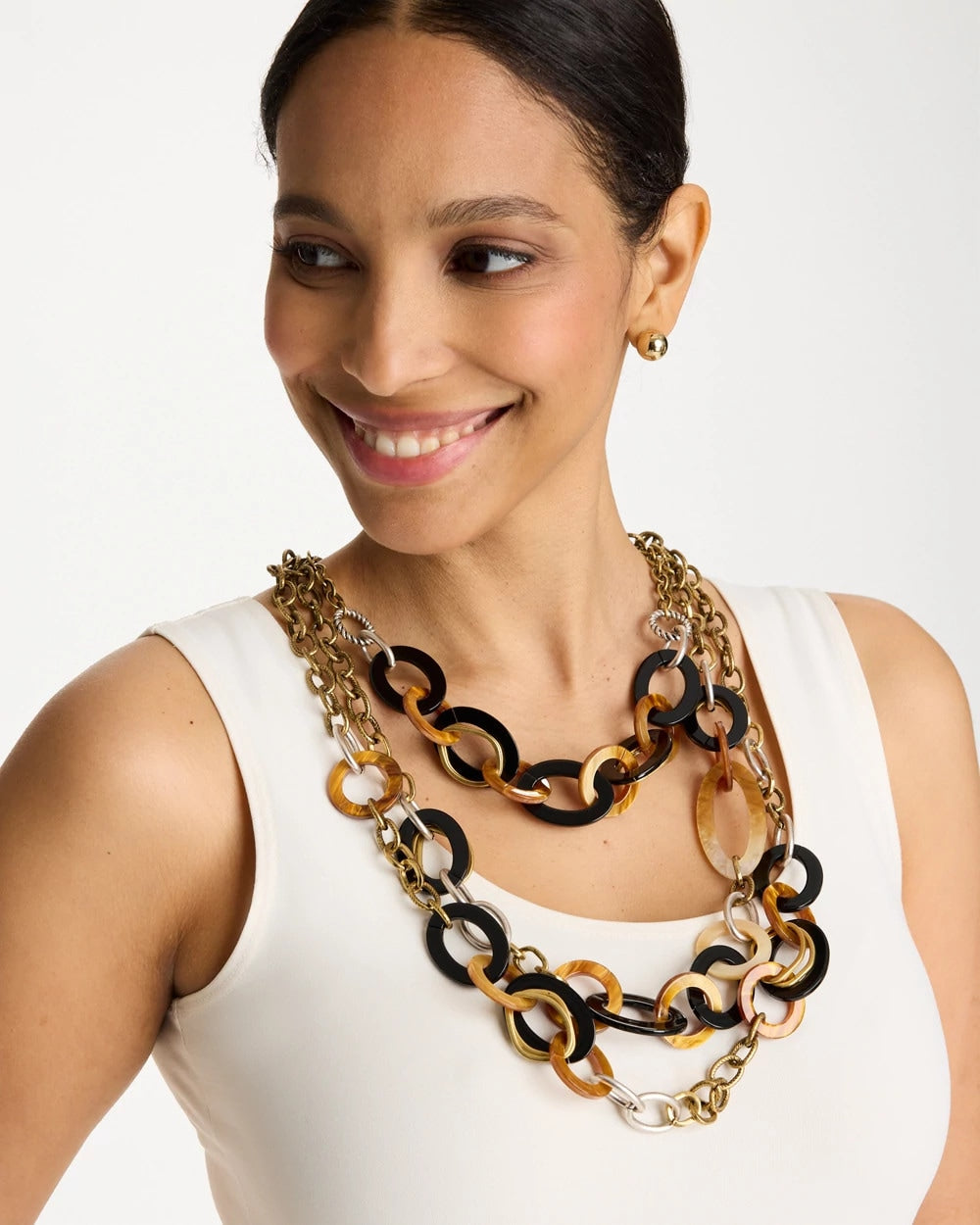 Chico's Outlet Neutral Triple Strand Convertible Resin Necklace