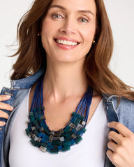 Chico's On Sale Blue Multi Chico's Originals Resin Square Corded Necklace