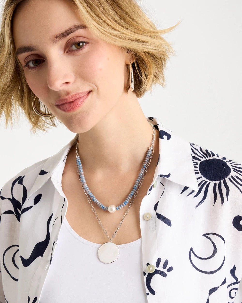 Chico's Outlet Blue Siren Pendant Layered Necklace