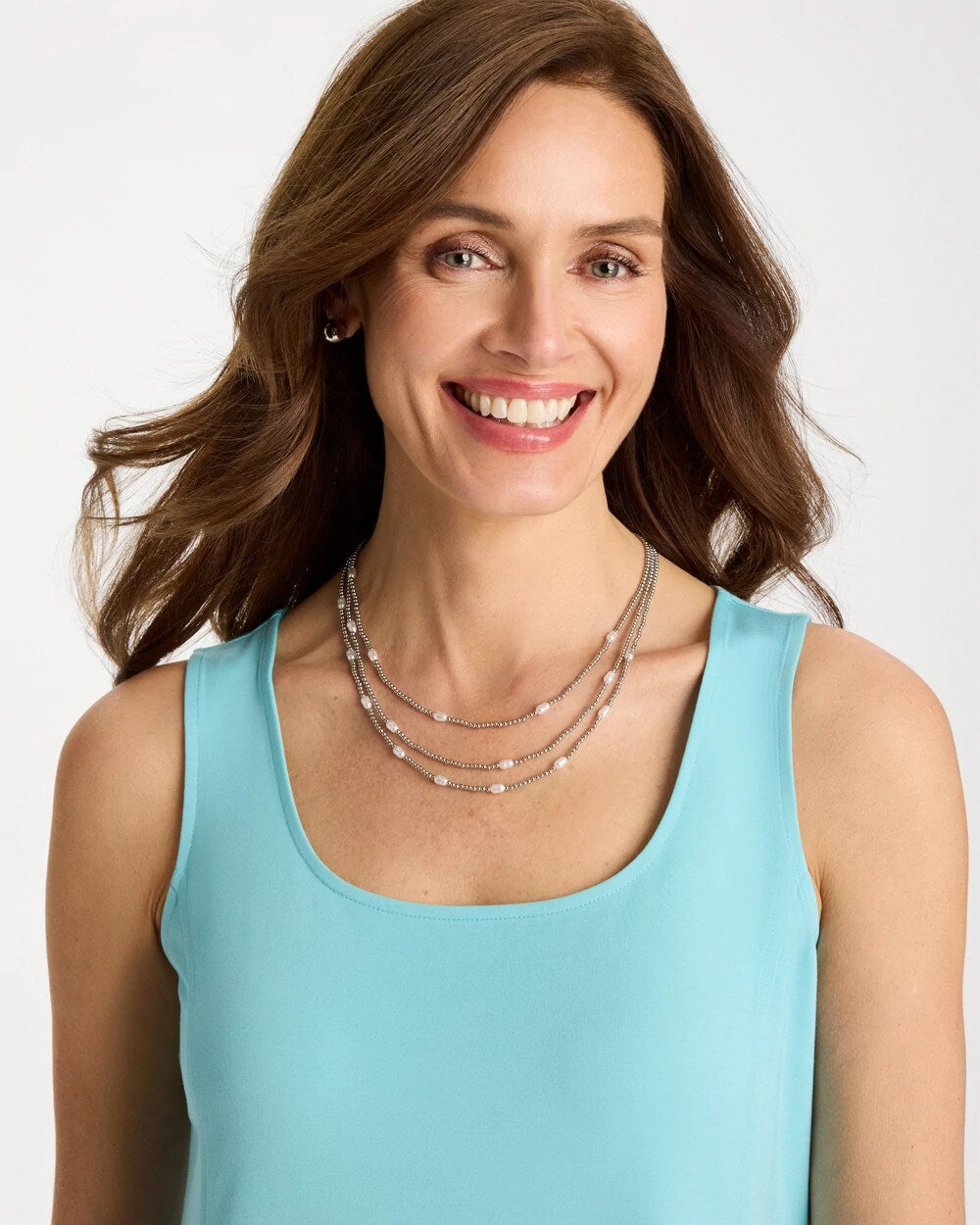Chico's Online Silver Pearlescent Bead Ball Short Necklace