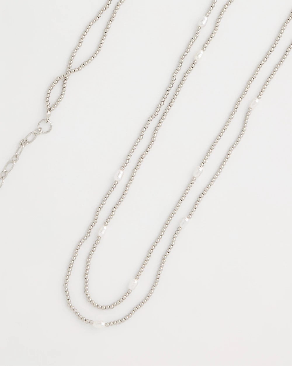 Chico's Discount Silver Pearlescent Bead Ball Long Necklace