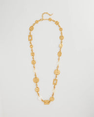 Chico's Outlet Gold Pearl Hammered Long Necklace