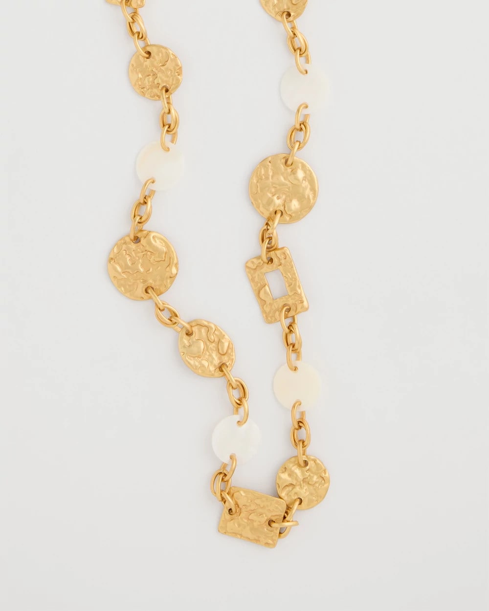 Chico's Outlet Gold Pearl Hammered Long Necklace