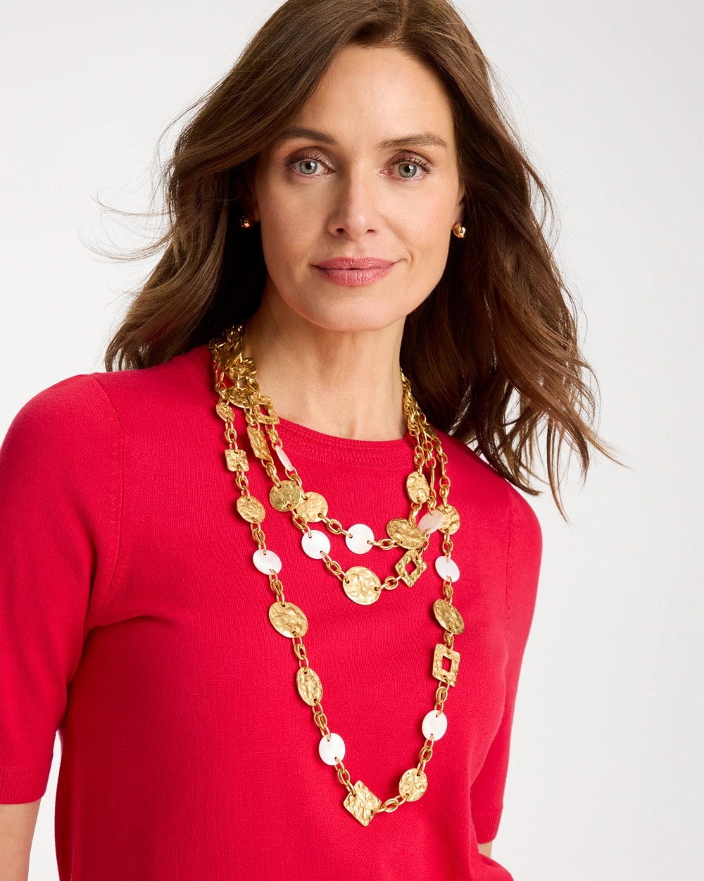 Chico's Outlet Gold Pearl Hammered Long Necklace