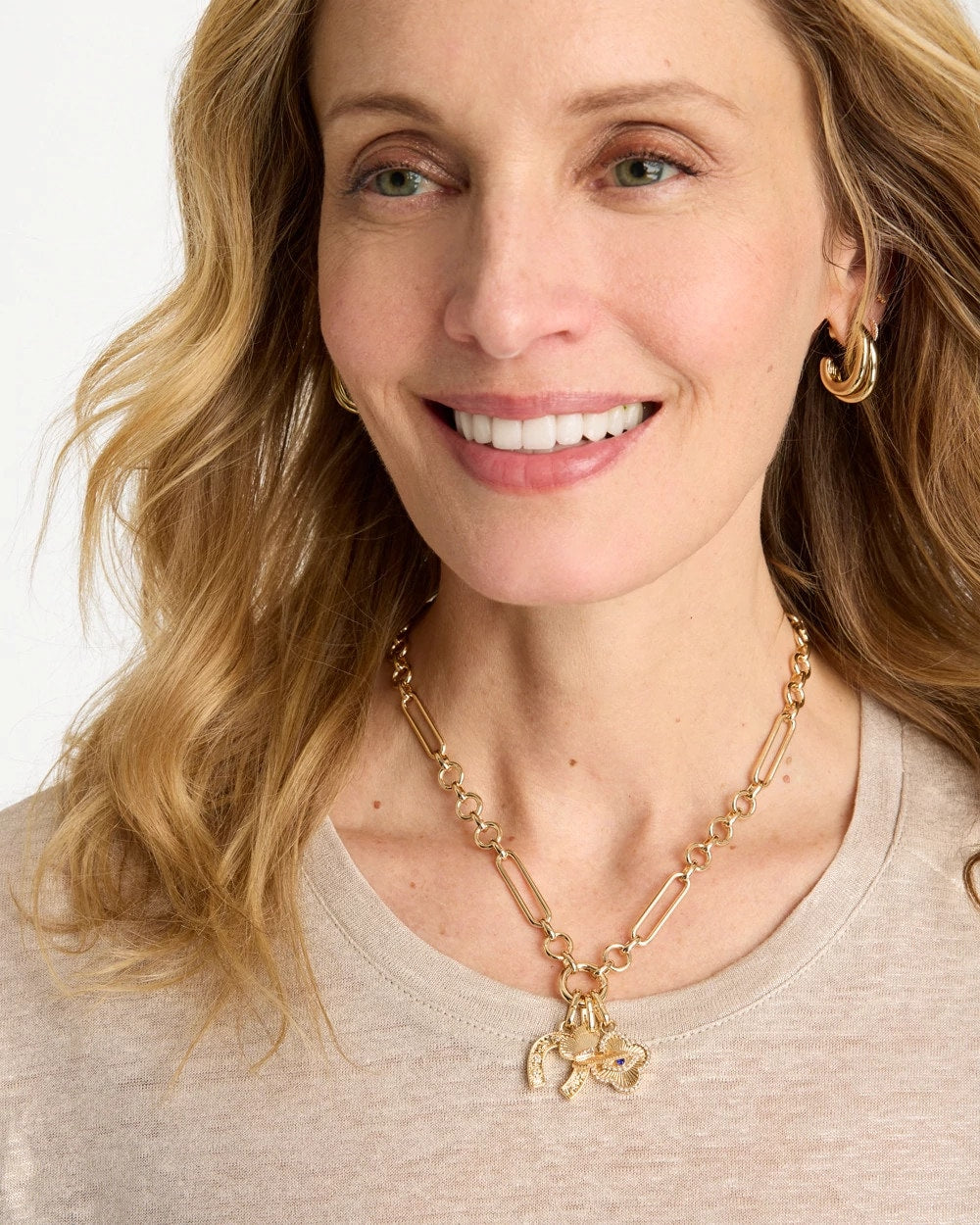Chico's Online Gold Shiny Goldtone Novelty Charm Necklace
