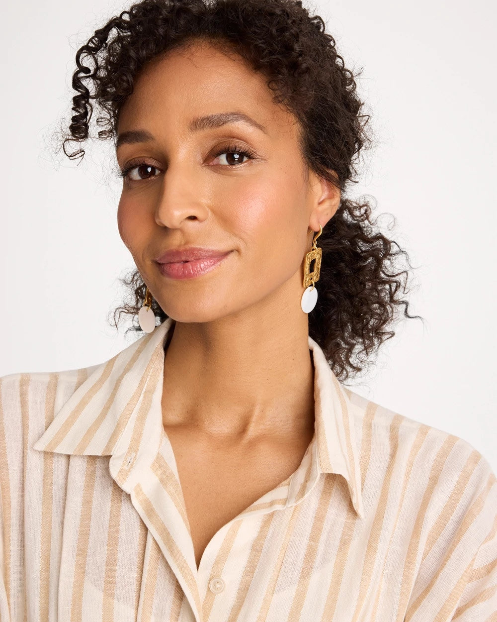 Chico's On Sale Gold Pearl Hammered Drop Earrings
