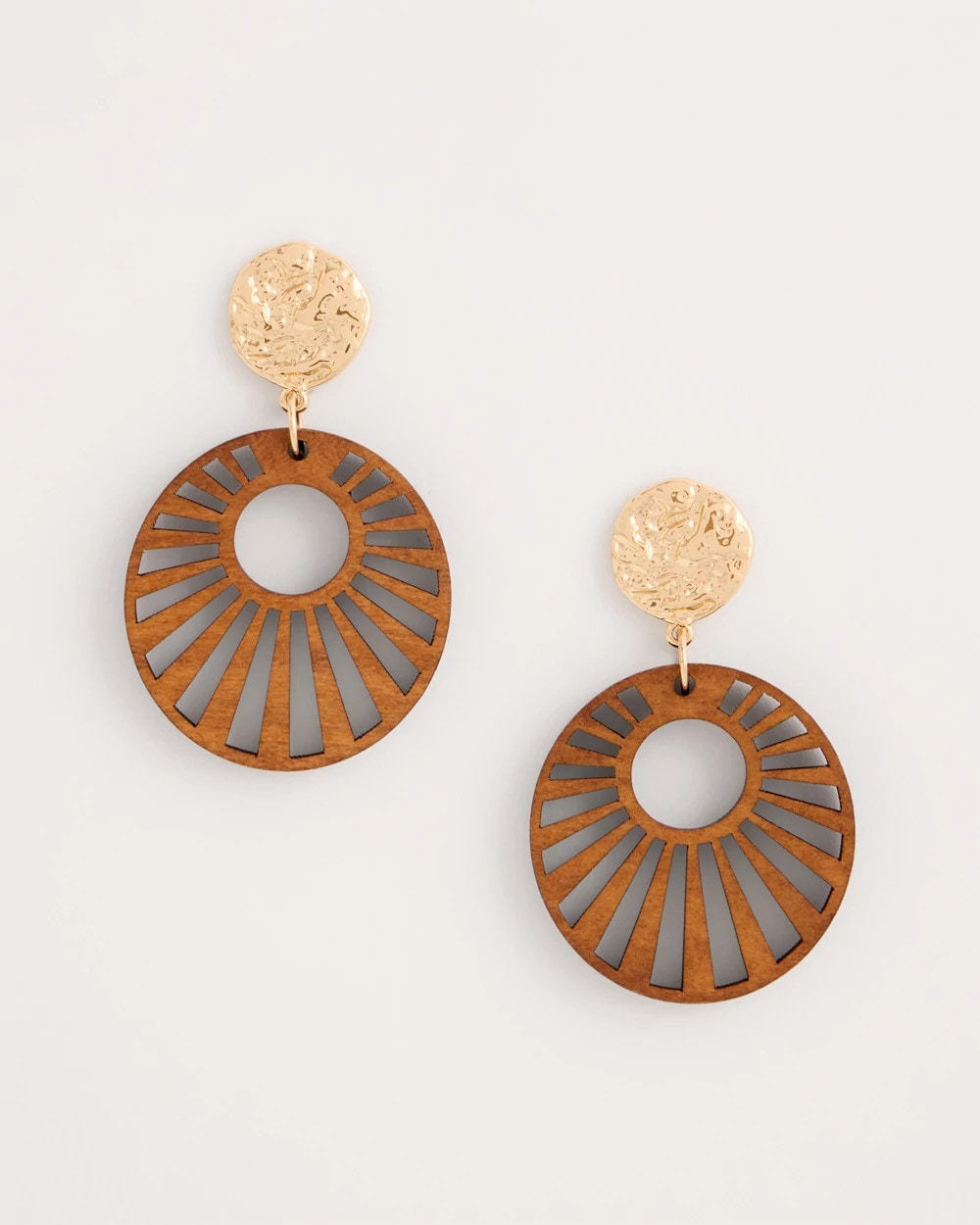 Chico's Online Brown Wood Carved Sun Drop Earrings