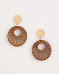 Chico's Online Brown Wood Carved Sun Drop Earrings