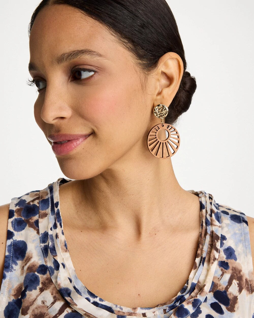 Chico's Online Brown Wood Carved Sun Drop Earrings