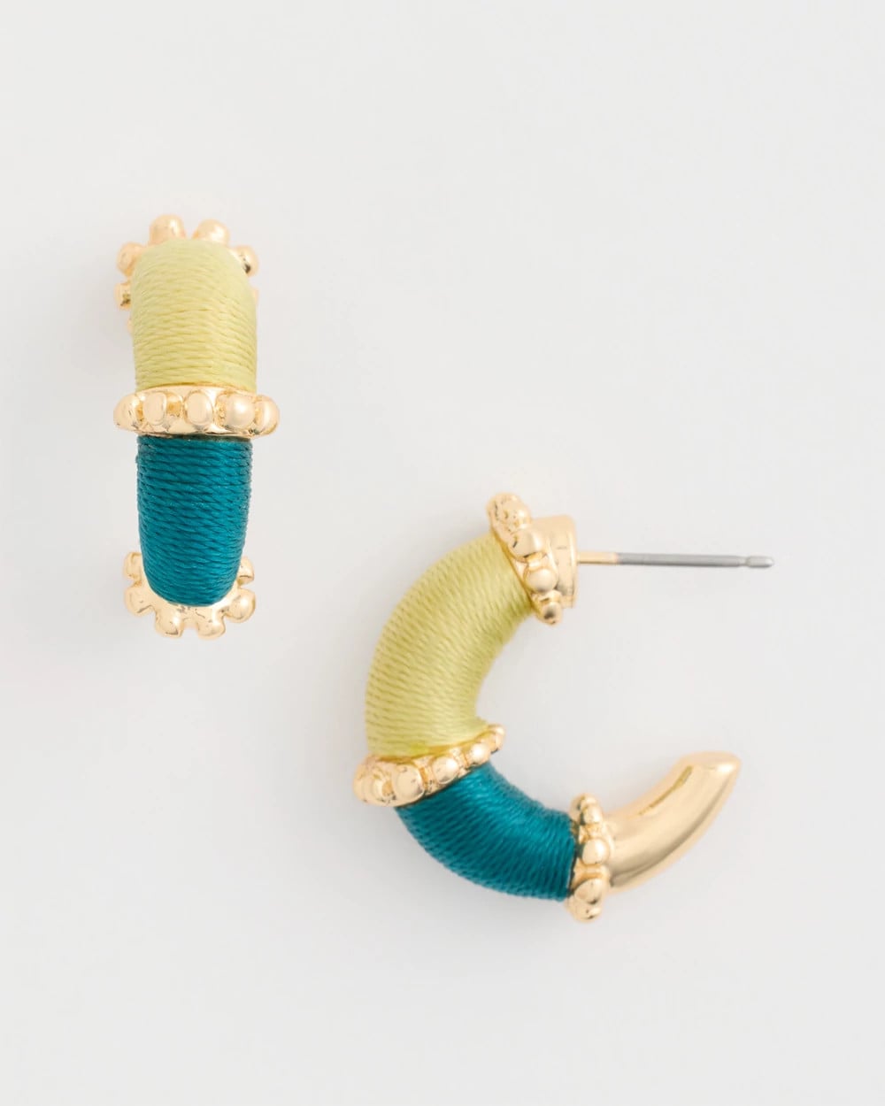 Chico's Discount Green Goldtone Two-Tone Threaded Hoop Earrings