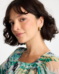Chico's Discount Green Goldtone Two-Tone Threaded Hoop Earrings