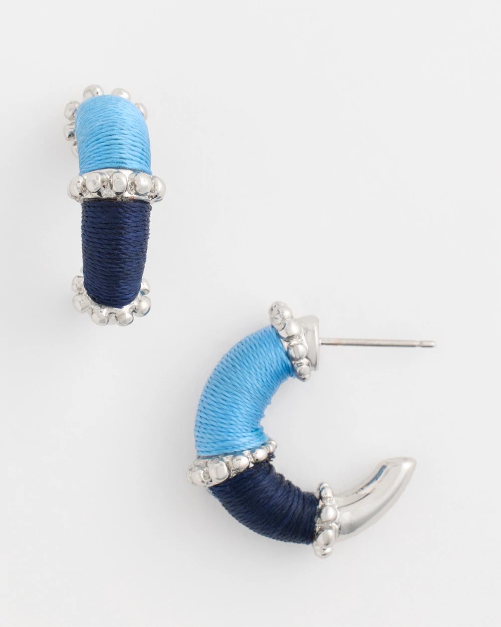 Chico's Sale Blue Multi Silvertone Two-Tone Threaded Hoop Earrings