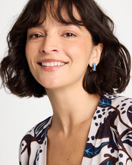 Chico's Sale Blue Multi Silvertone Two-Tone Threaded Hoop Earrings
