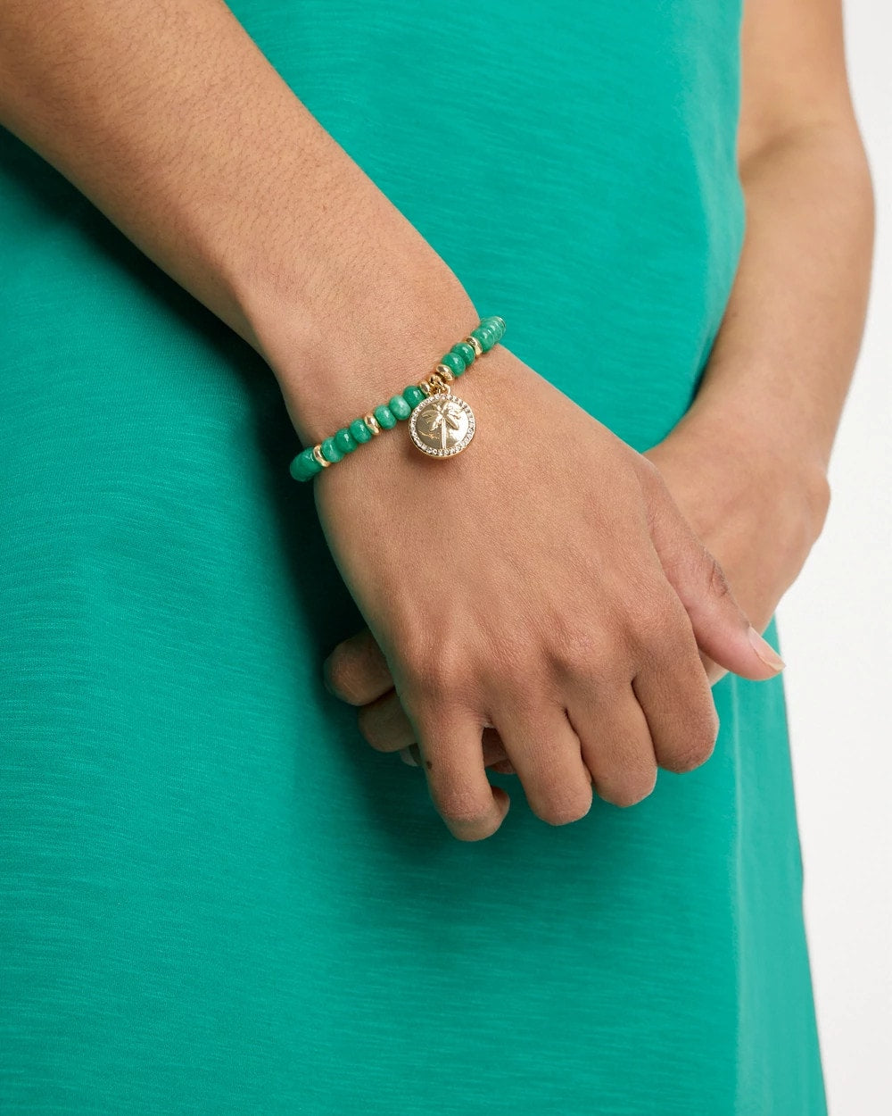 Chico's Outlet Green Genuine Jade Charm Stretch Bracelet