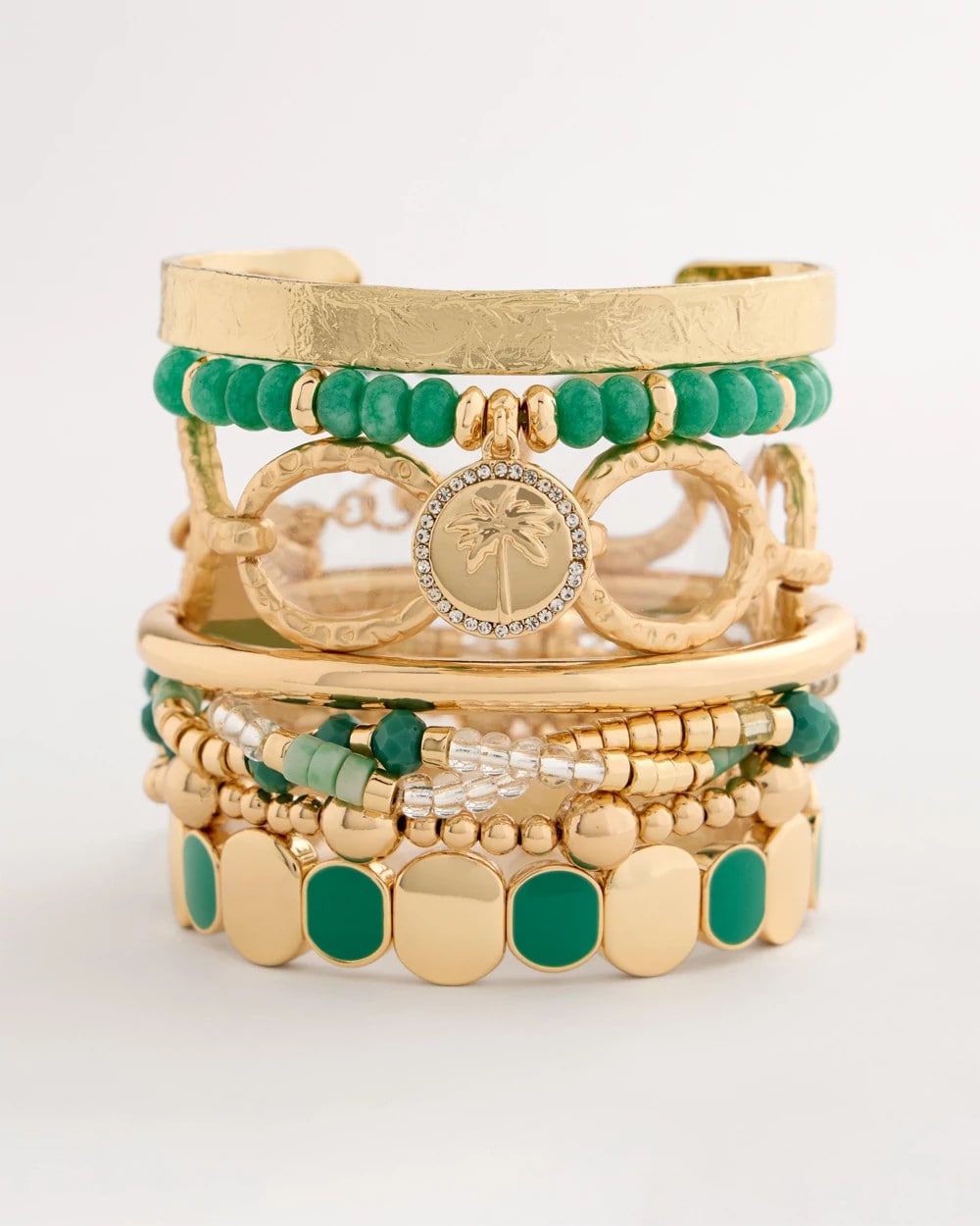 Chico's Outlet Green Green Goldtone Glam Stretch Bracelet