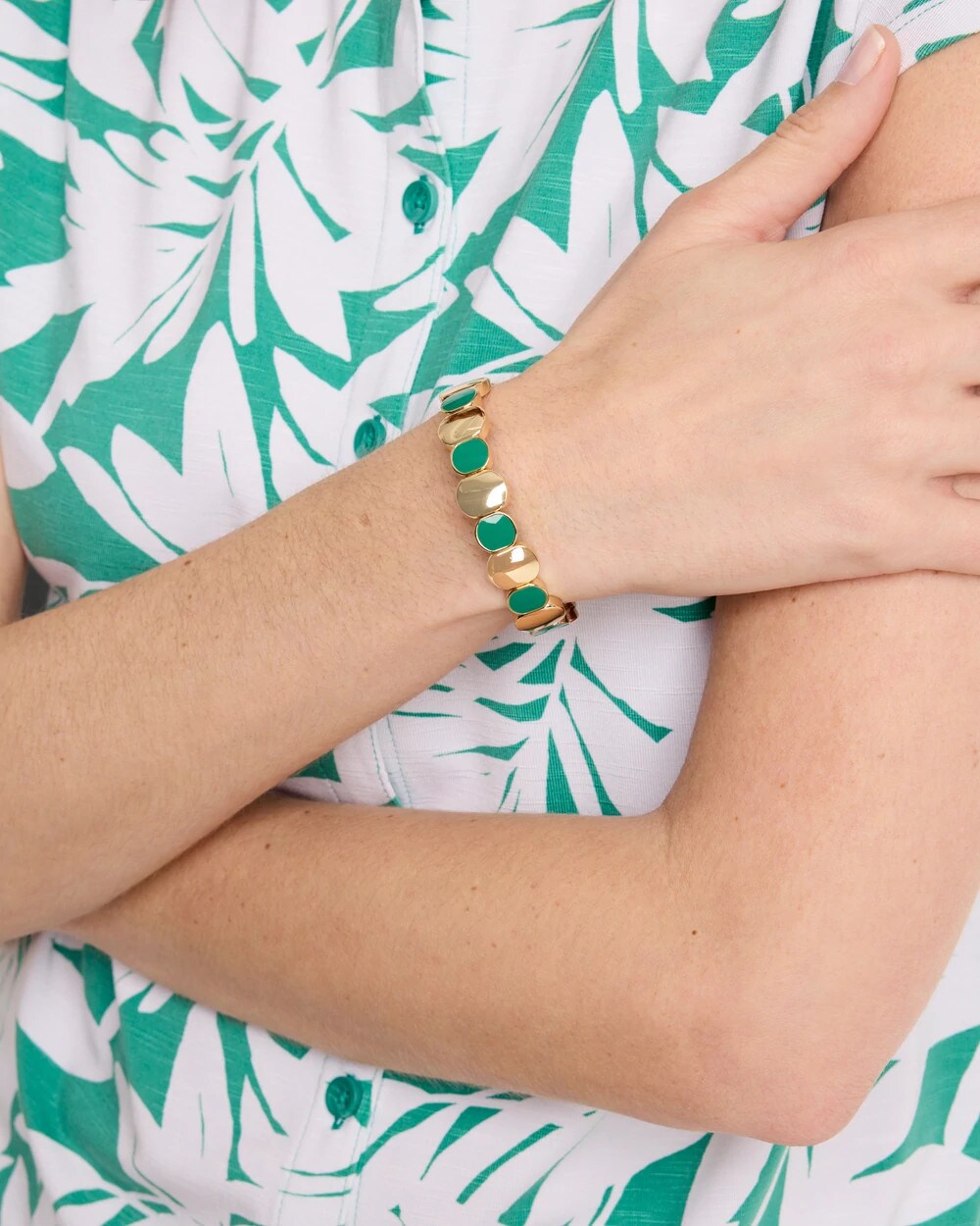 Chico's Outlet Green Green Goldtone Glam Stretch Bracelet