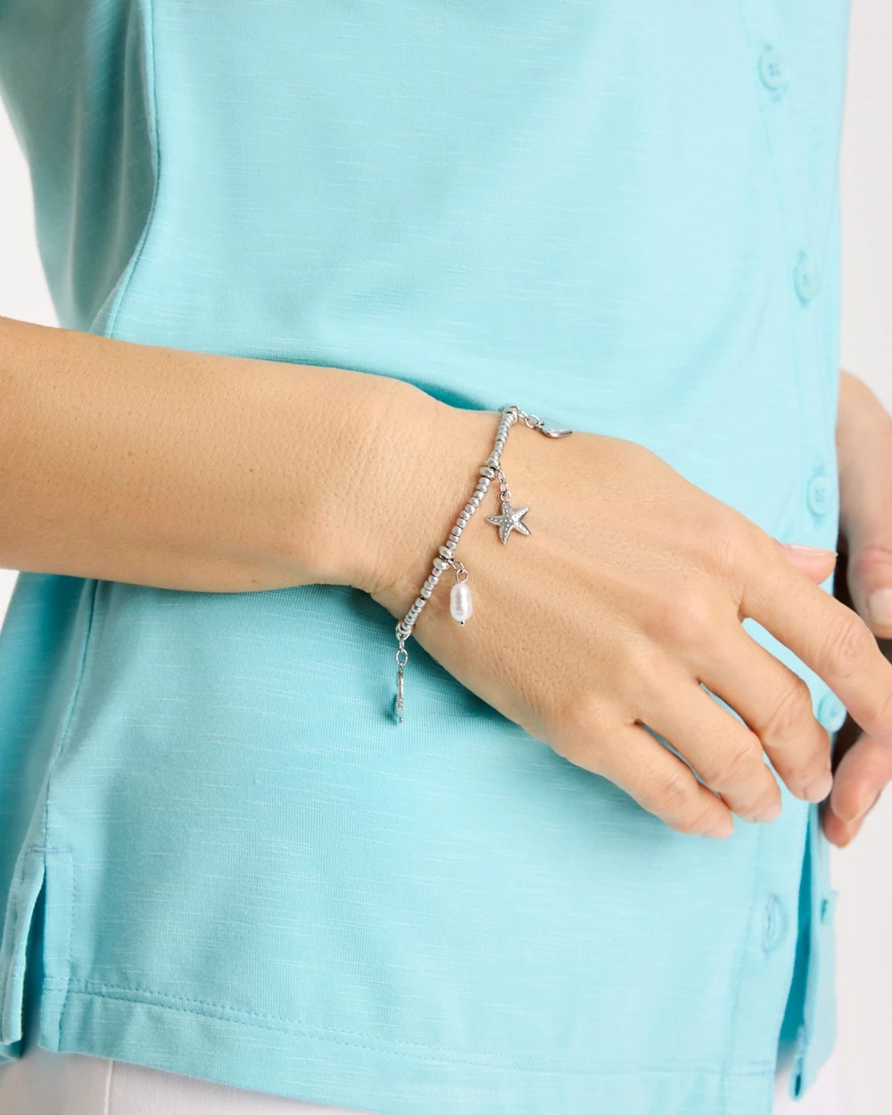 Chico's Sale Silver Beachy Silvertone Stretch Charm Bracelet
