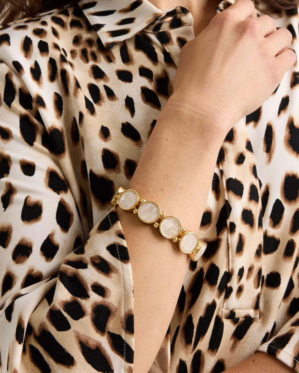Chico's Outlet Gold Pearlescent Goldtone Stretch Bracelet