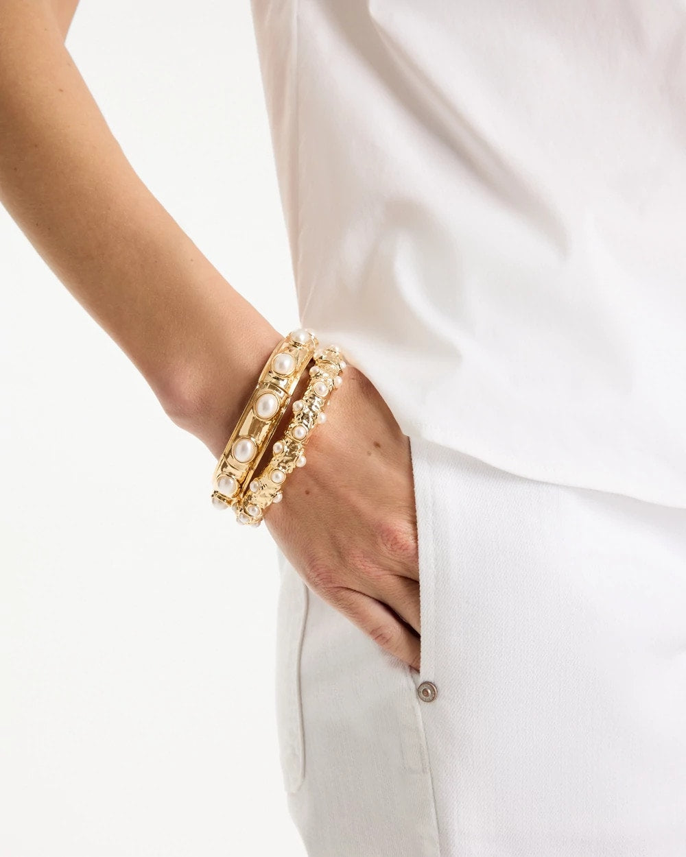 Chico's Outlet Gold Stretch Cuff Bracelet Set of Two