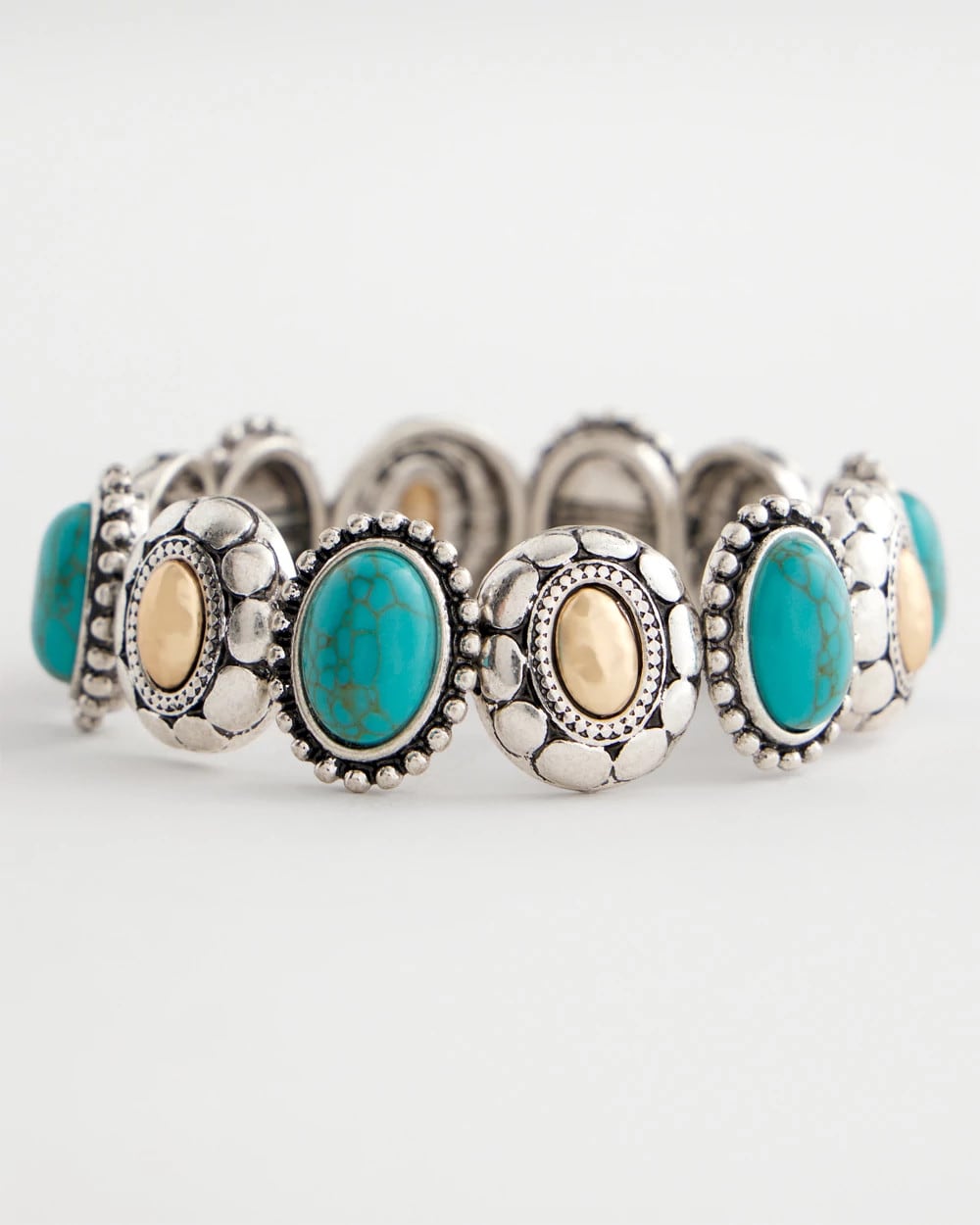 Chico's Online Turquoise Turquoise Mixed Metal Stretch Bracelet
