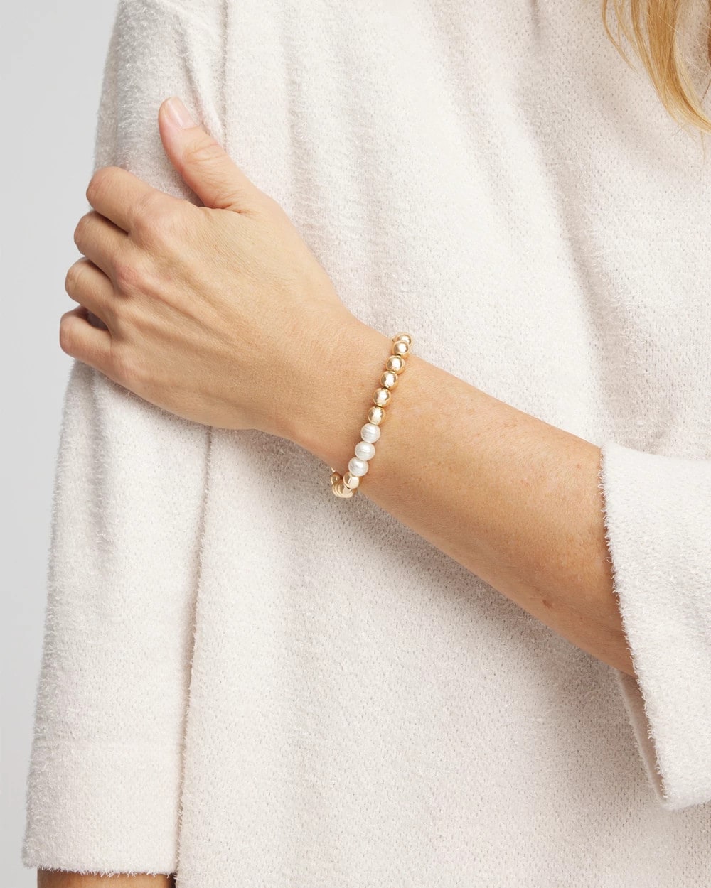 Chico's Discount Pearl Goldtone Bead Stretch Bracelet
