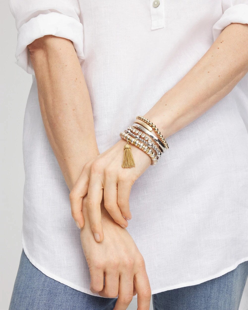 Chico's Discount Silver Silver-tone Medium Bead Stretch Bracelet