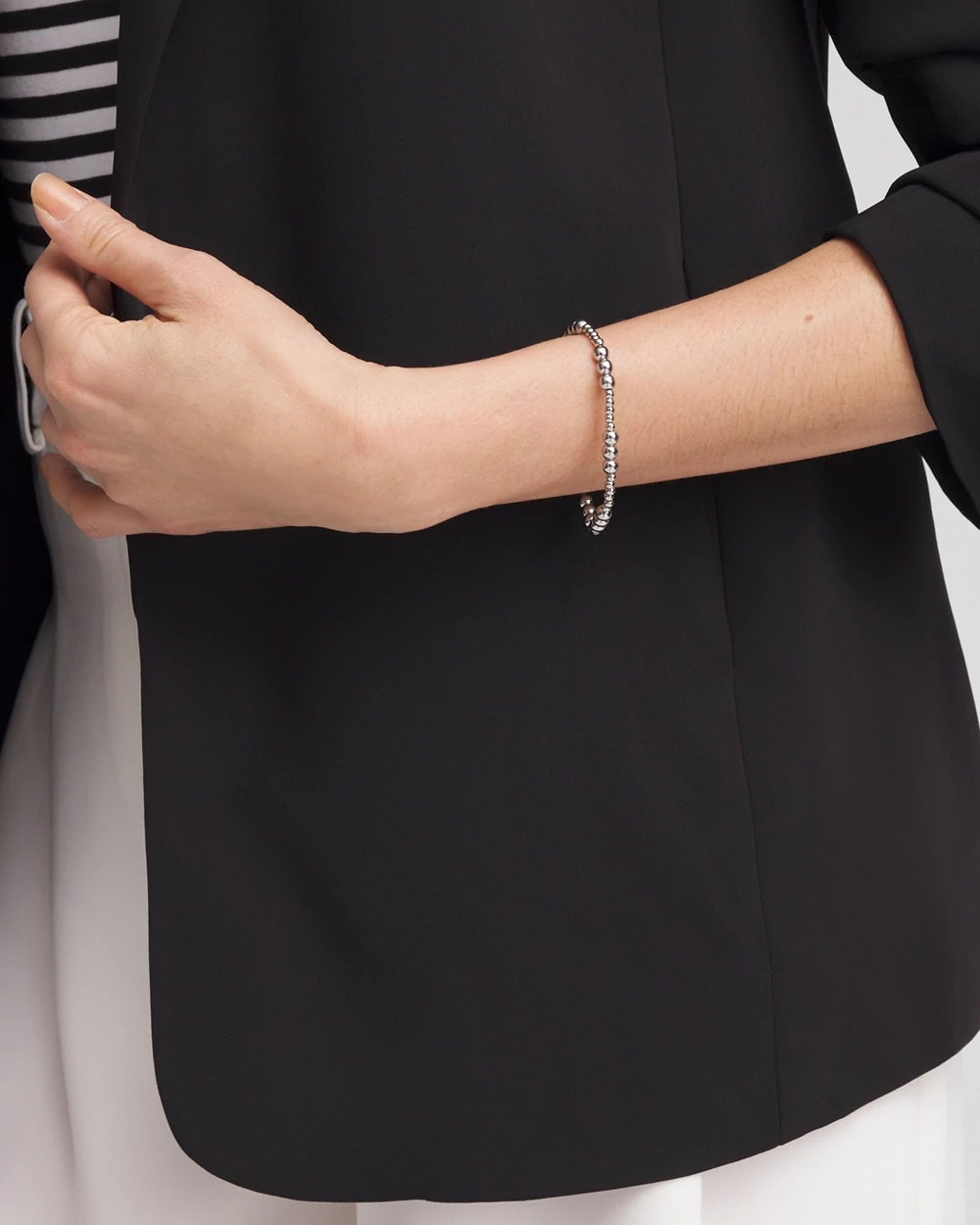Chico's Outlet Silver Silver-tone Small Bead Stretch Bracelet