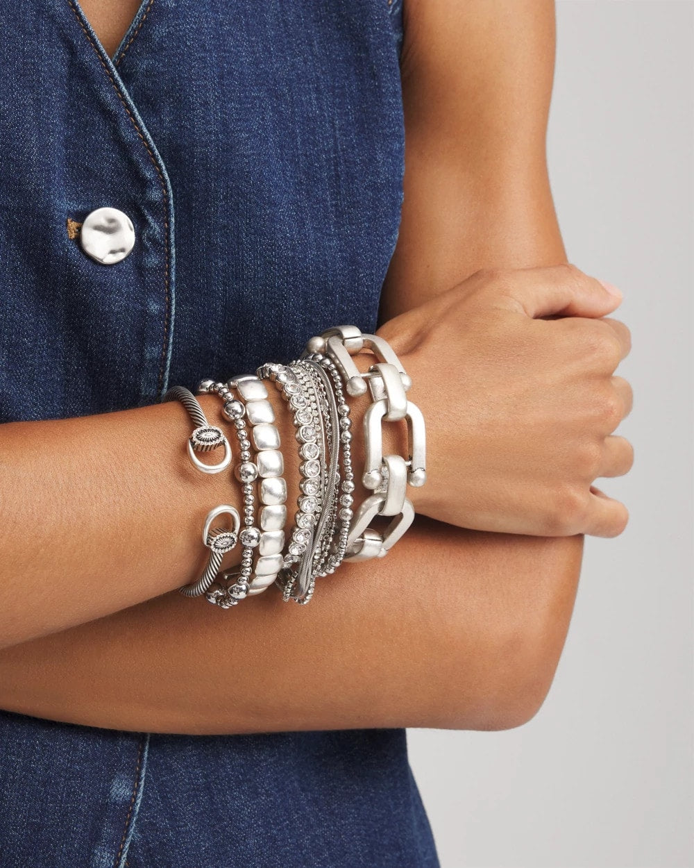Chico's Outlet Silver Silvertone Stretch Bracelet
